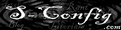 tri tone black and white swirling effect with s-config.com written in cursive font