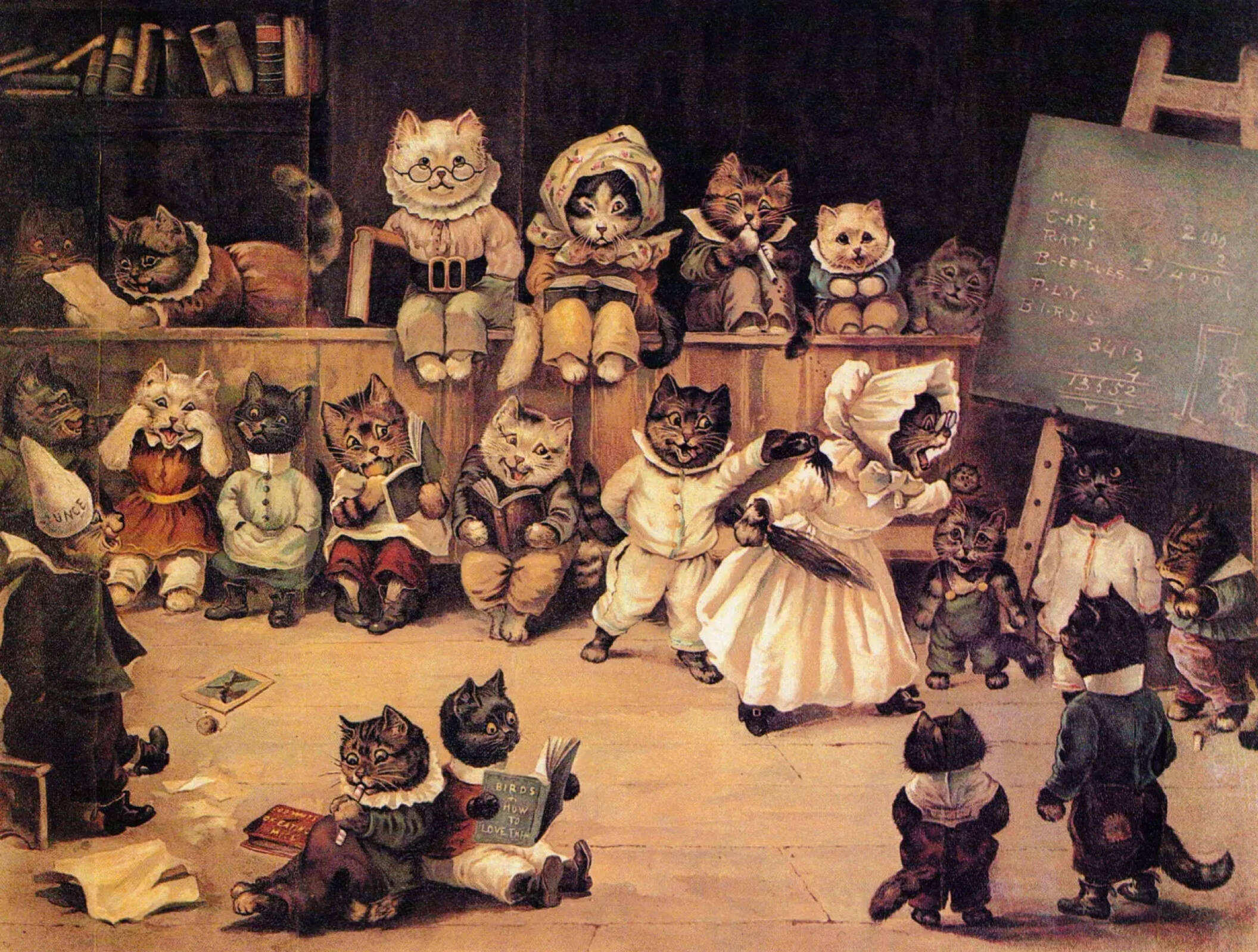 Mrs. Tabitha's cats academy - A victorian style schoolhouse fulll of cats reading and playing